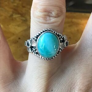 Natural Larimar Blue Topaz Sterling Silver Ring Size 7